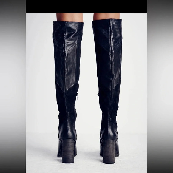 Brand new Free People Bright Lights Tall black leather patchwork heeled boots - Picture 6 of 16